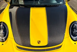 porsche painted yellow carbon hood