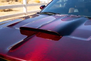 Kandy Apple red and pagan gold tinted carbon fiber V-Weave hood